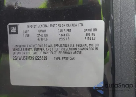 2009 Chevrolet Impala Ltz from USA, damaged, VIN 2G1WU57MX91225329